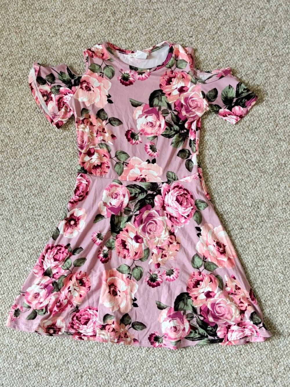 btween Girls Dusty Rose Floral Flared Dress Size 8 Rose
